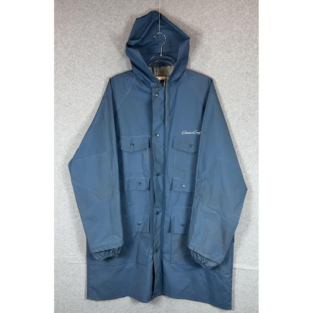 Vintage Chris Craft Rain Jacket Mens‎ Medium Hooded Waterproof PVC Polyester 90s